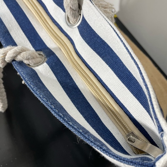 Nautical Stripe Canvas Tote Boating Anchor 19" W x 14" Large Summer Beach Bag - Picture 13 of 14